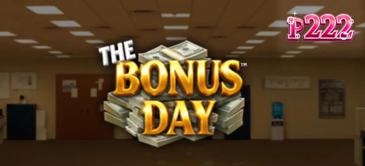 The Bonus Day slot machine interface featuring office-themed symbols and vibrant cartoon graphics.